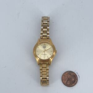 Casio Watch Womens Gold Tone LTP-1128 Quartz Japan Water Resist Stainless Steel